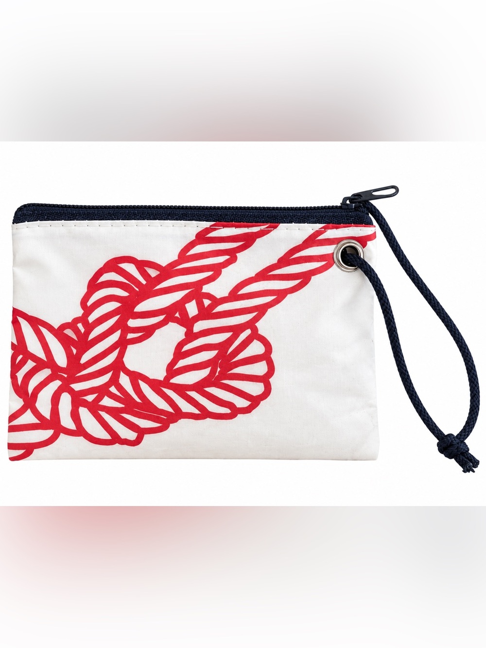 Sea Bags | Maine Nautical Rope Wristlet Pouch Recycled Sailcloth Red White Navy